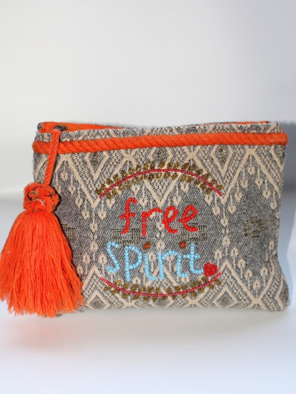 Ale By Alessandra Beaded "Free Spirit" Tapestry Clutch with Fringe Tassel